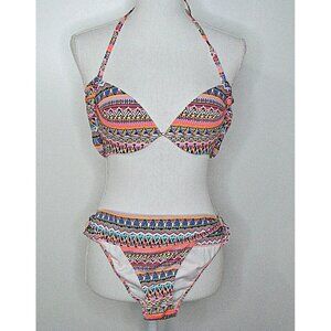 Victoria's Secret The Hottie Cheeky Swim 2 Piece Bikini Set Aztec Neon 32D Small